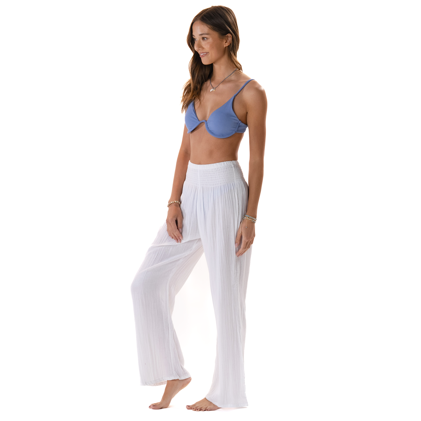 White Wide Leg Beach Cotton Pants, view 2 — Soul Flow Apparel