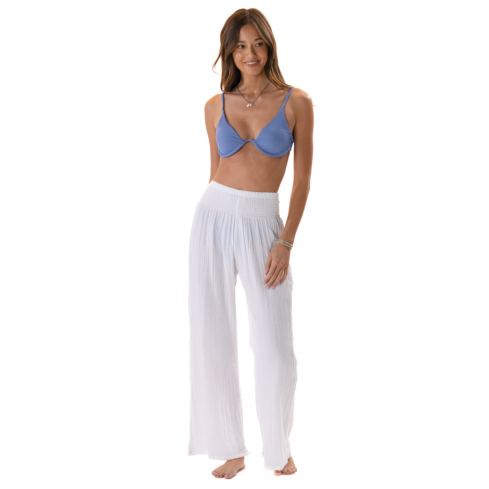 White Wide Leg Beach Cotton Pants, view 4 — Soul Flow Apparel