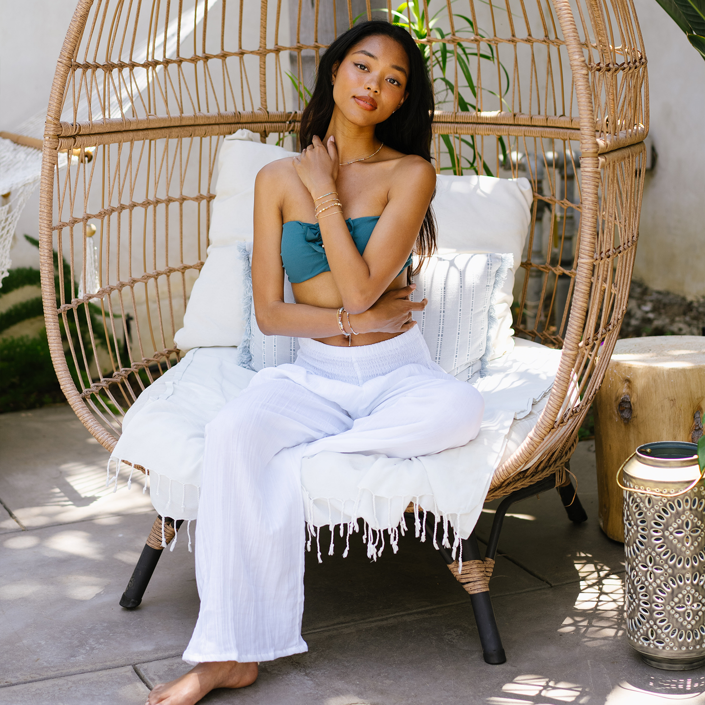 White Wide Leg Beach Cotton Pants, view 9 — Soul Flow Apparel