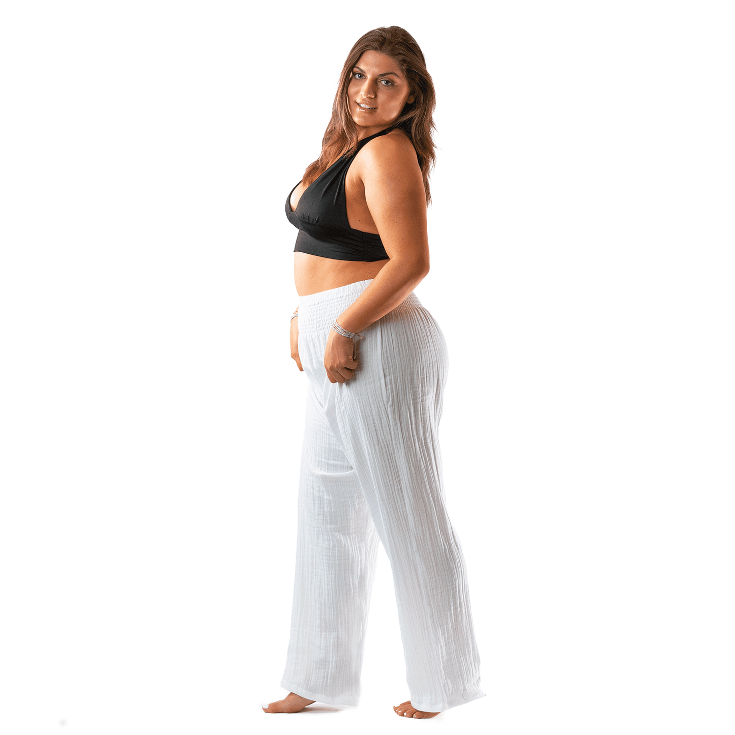 White Wide Leg Beach Cotton Pants, view 4 — Soul Flow Apparel