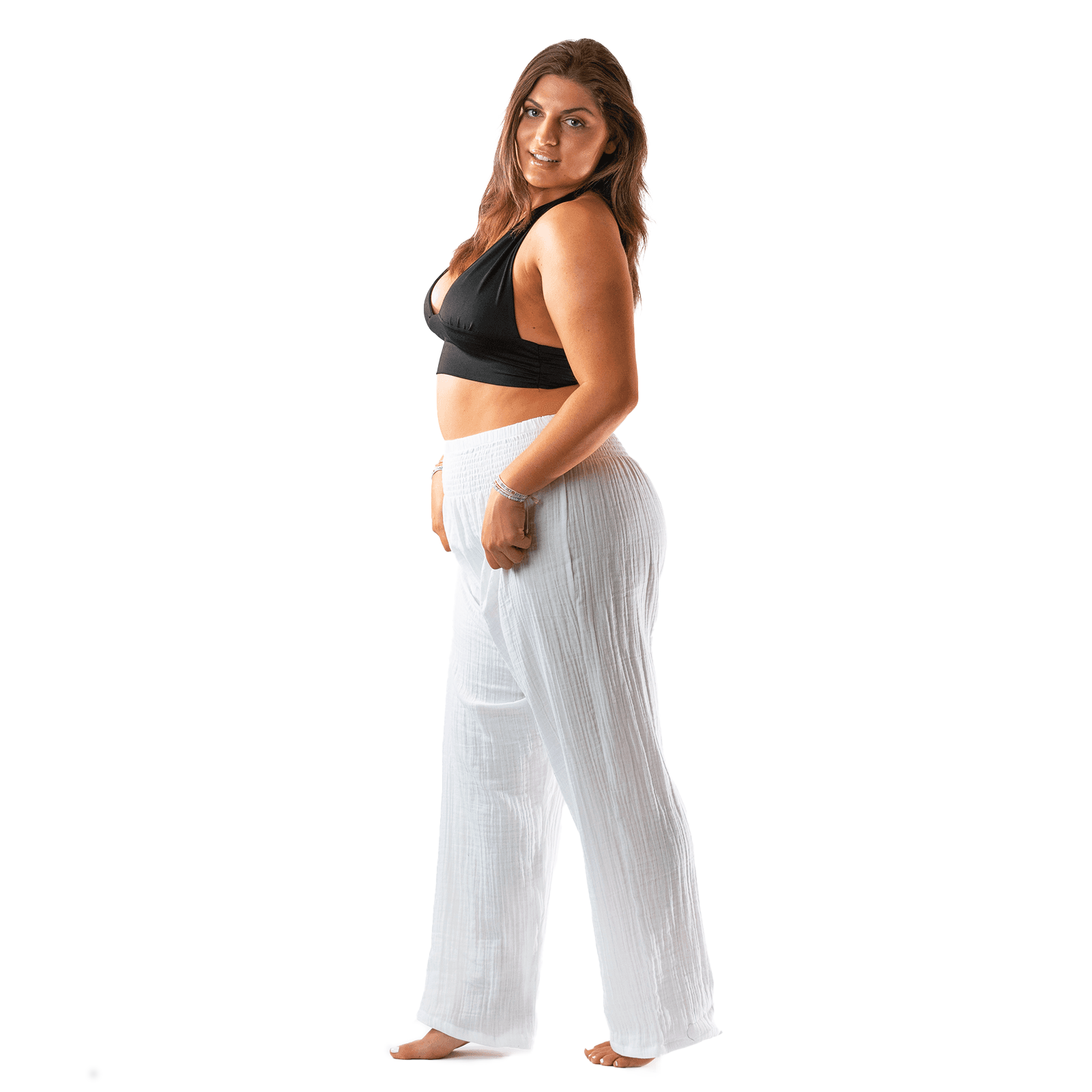 White Wide Leg Beach Cotton Pants, view 4 — Soul Flow Apparel