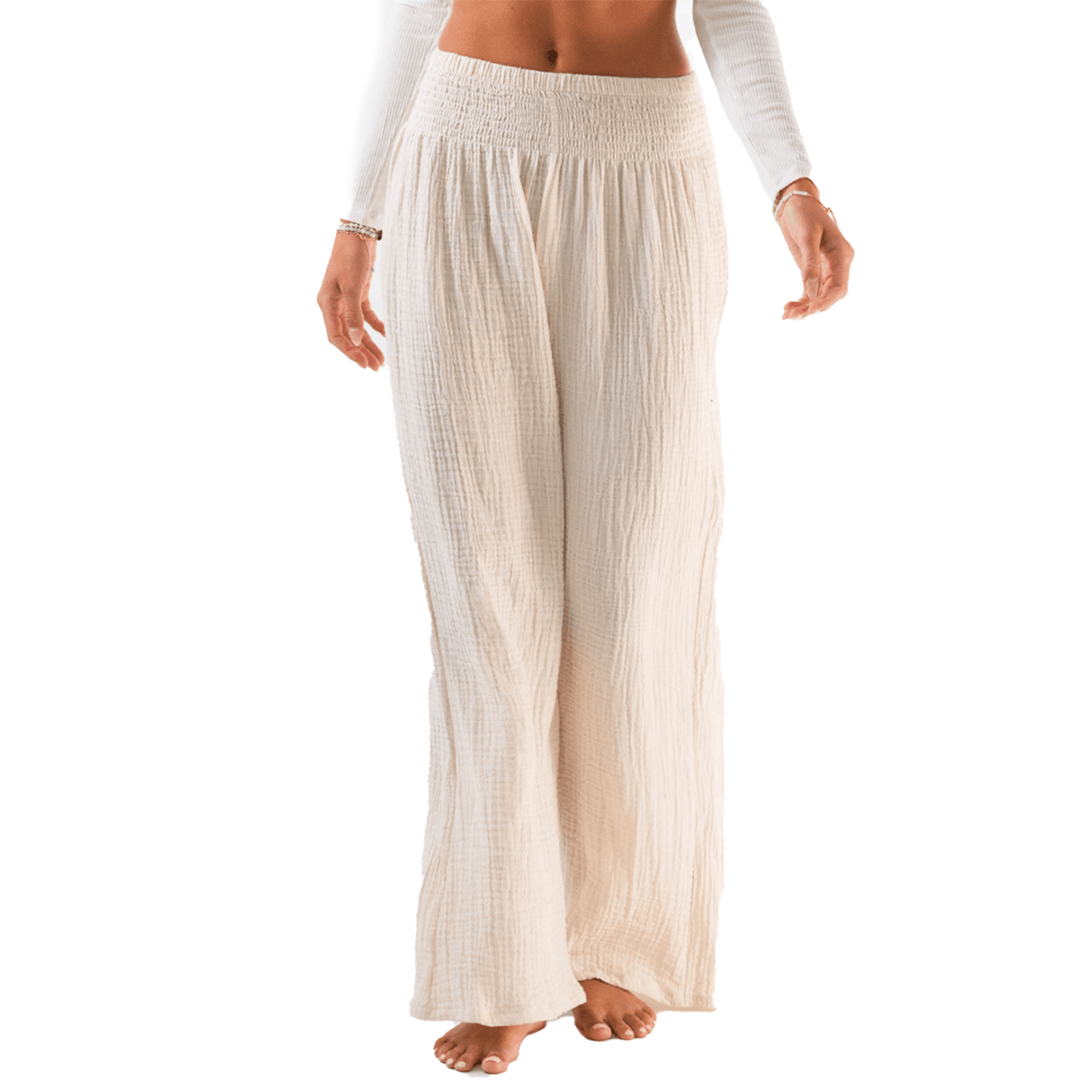 Cream Wide Leg Cotton Pants, view 1 — Soul Flow Apparel