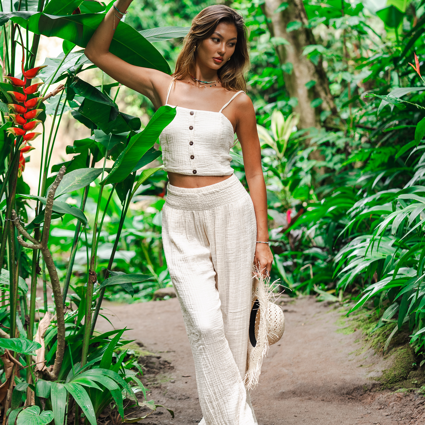 Cream Wide Leg Cotton Pants, view 6 — Soul Flow Apparel