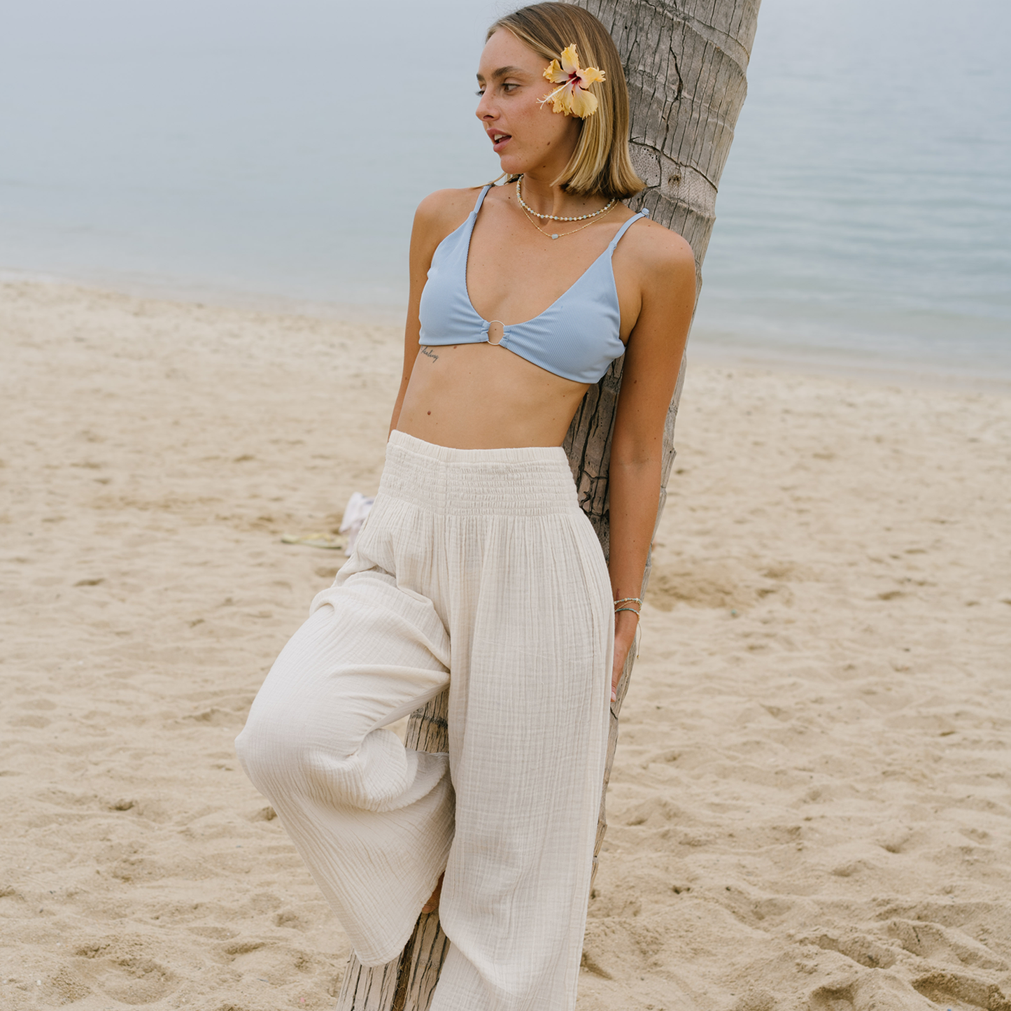 Cream Wide Leg Cotton Pants, view 1 — Soul Flow Apparel
