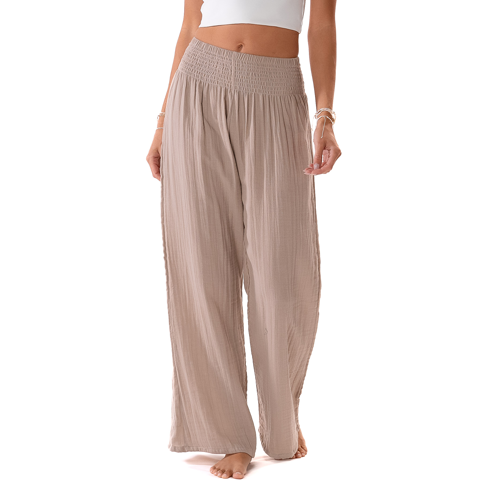 Stone Wide Leg Cotton Pants, view 1 — Soul Flow Apparel