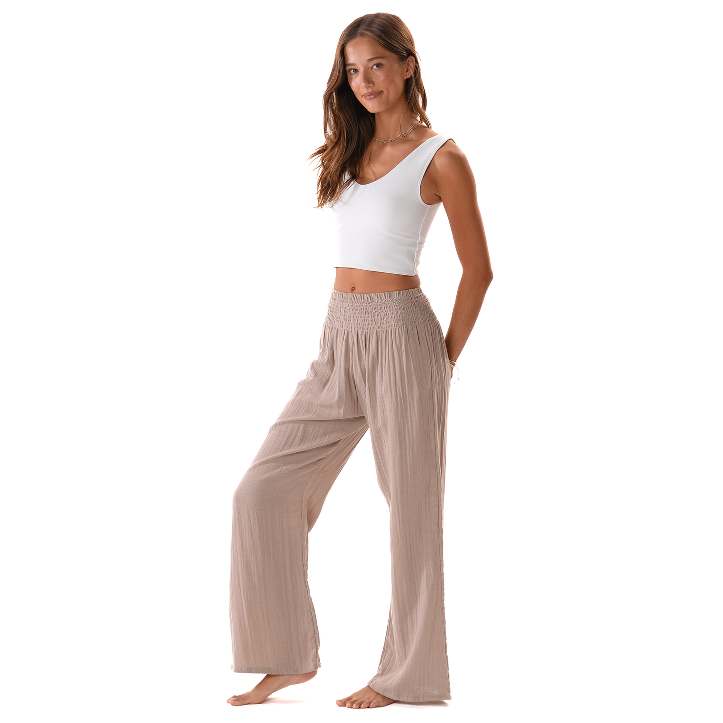 Stone Wide Leg Cotton Pants, view 2 — Soul Flow Apparel
