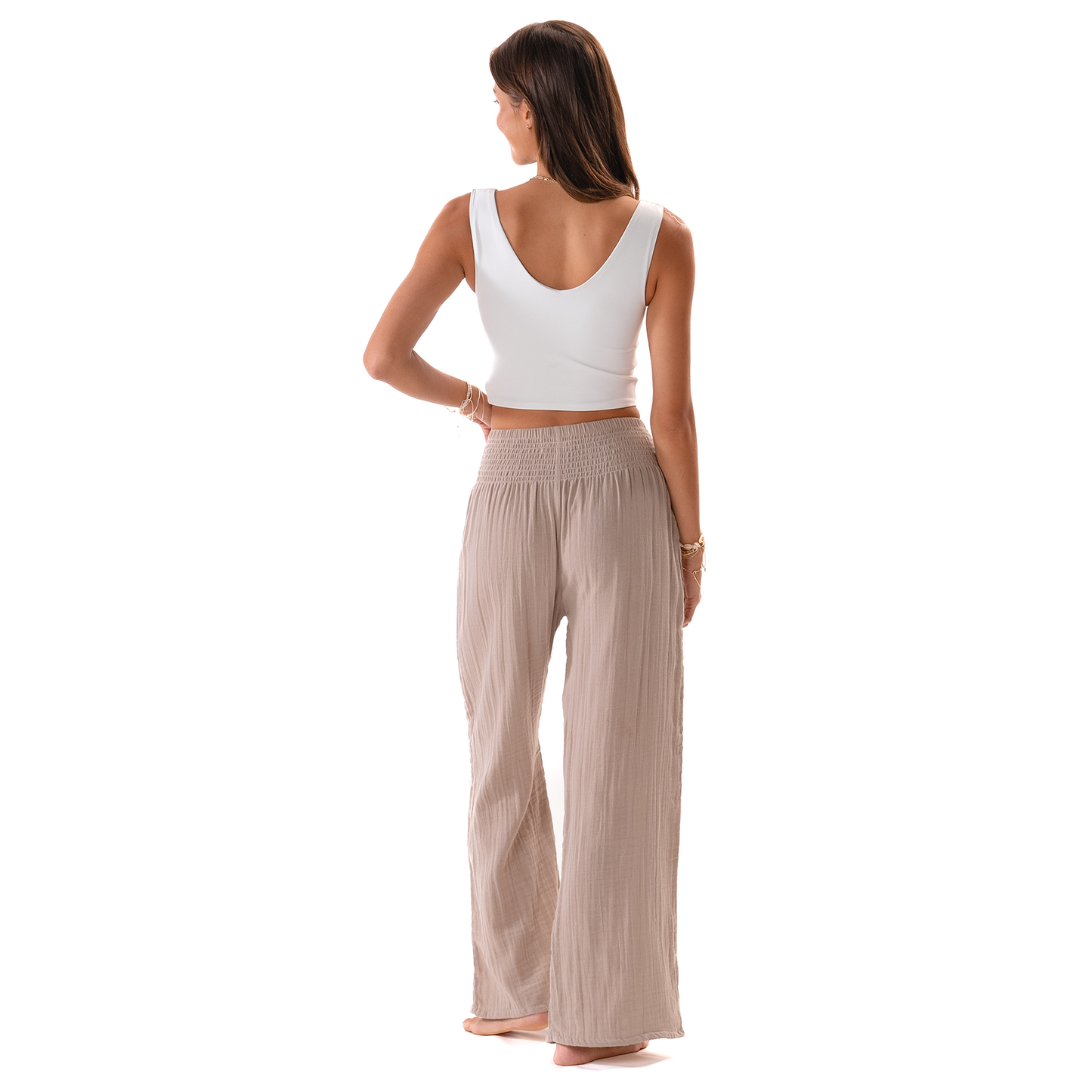 Stone Wide Leg Cotton Pants, view 3 — Soul Flow Apparel