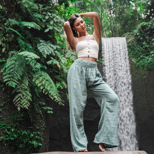 Sage Wide Leg Cotton Pants, view 6 — Soul Flow Apparel