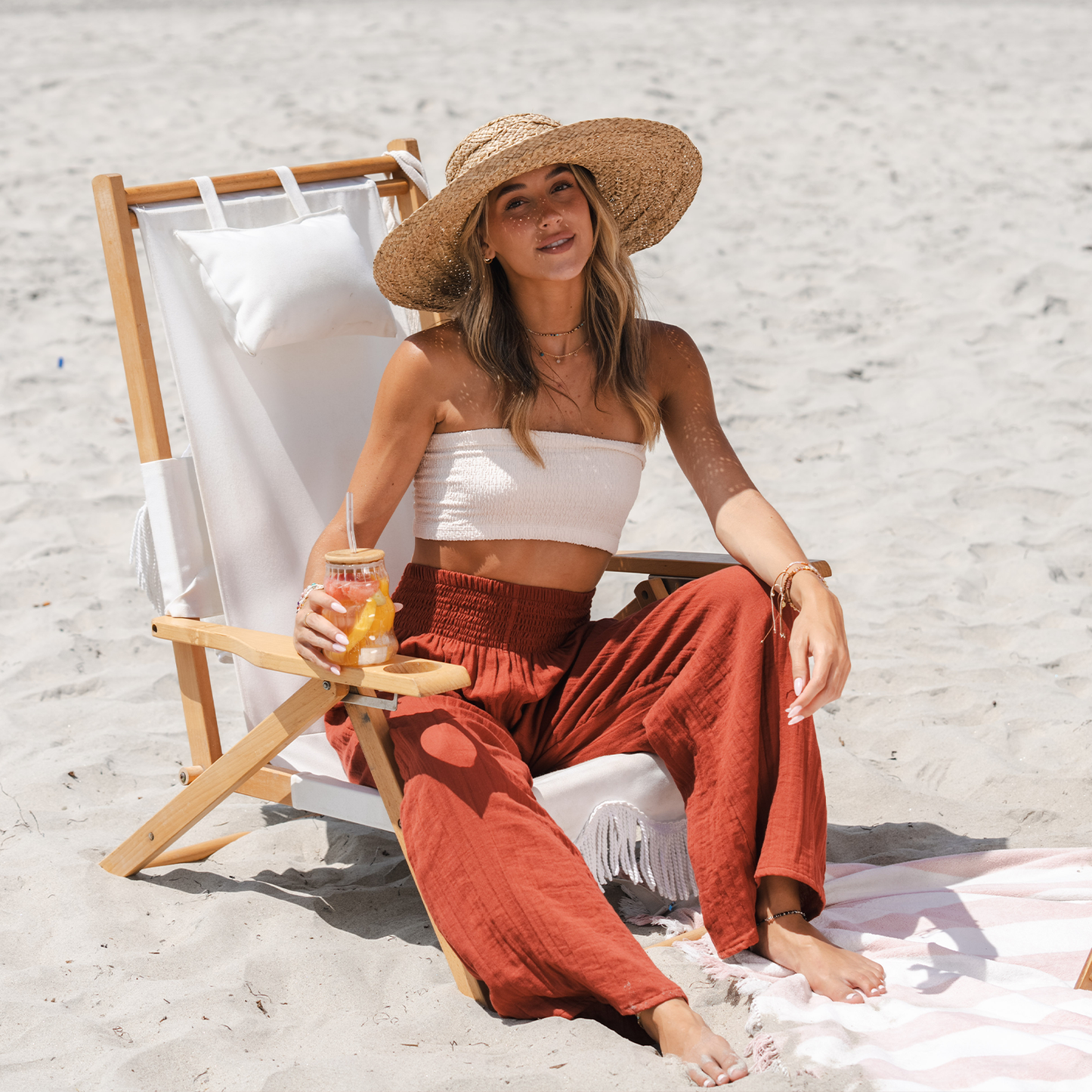Seaside Spice Wide Leg Cotton Pants, view 7 — Soul Flow Apparel