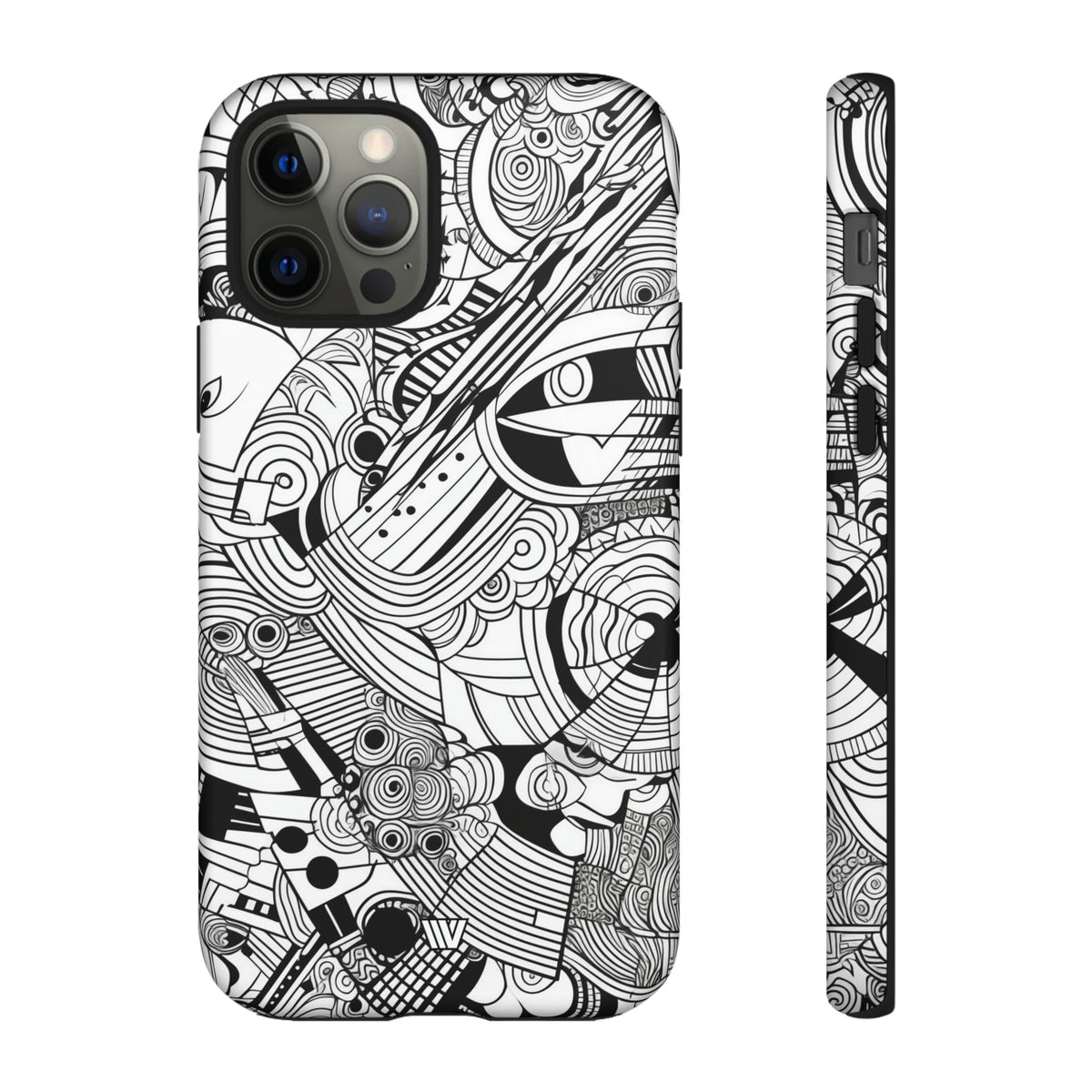 B&w Abstract Doodle | Tough Phone Case, view 2048 — Soul Flow Apparel