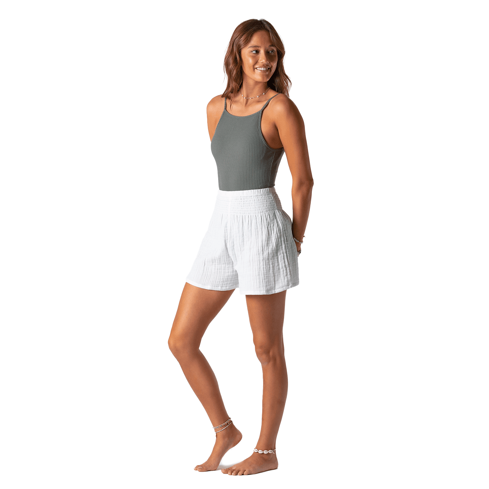 White Cotton Shorts, view 3 — Soul Flow Apparel