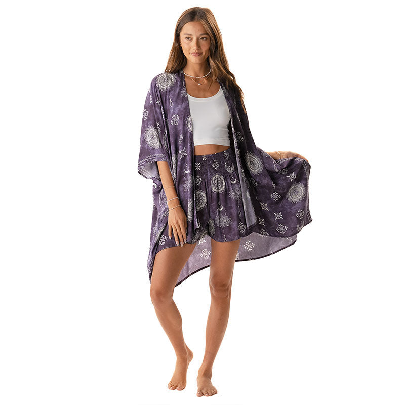 Kimono Beach Cover Up with Flowy Fabric Thai Handcrafted, view 1 — Soul Flow Apparel