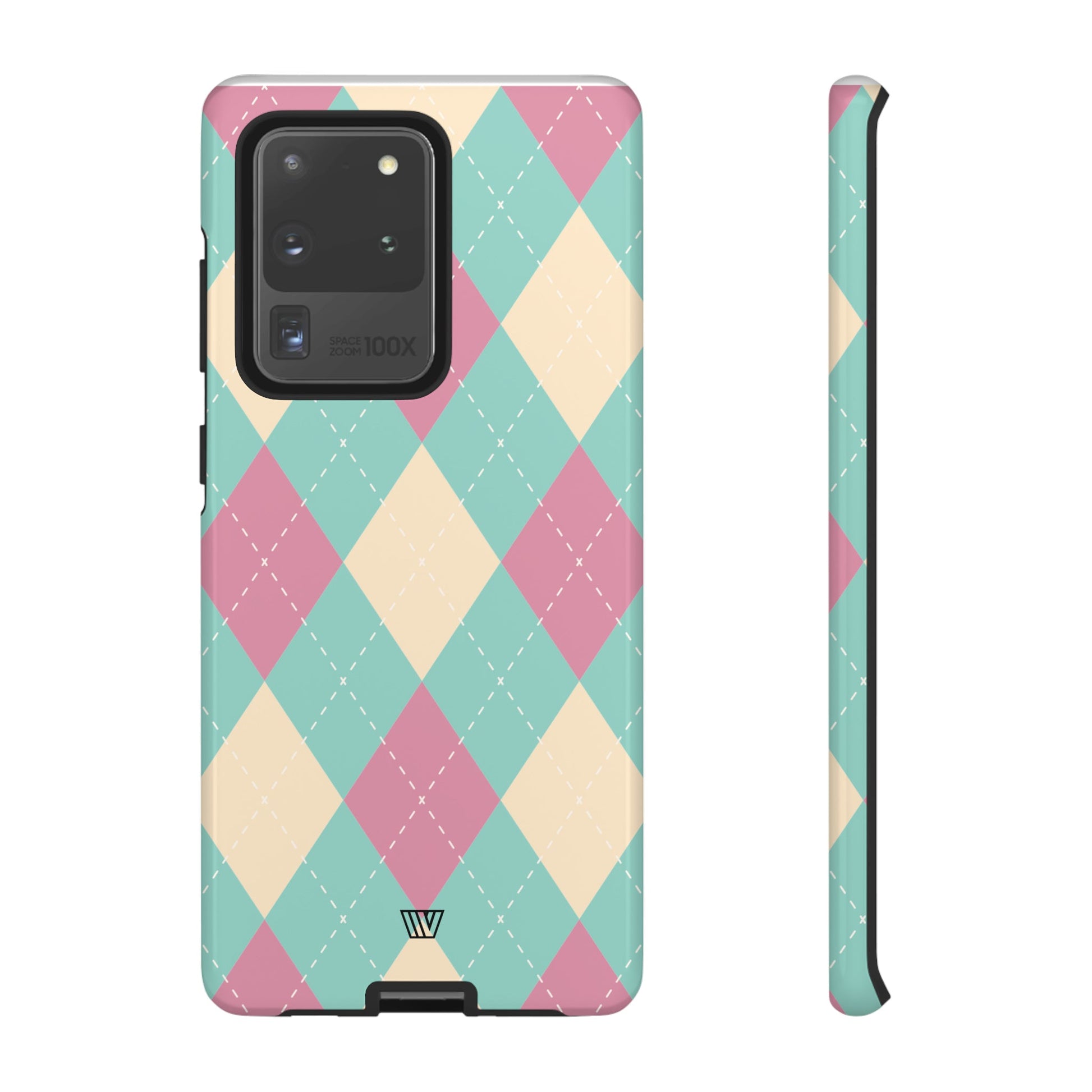 Blue Pink Beige Argyle | Tough Phone Case, view 2048 — Soul Flow Apparel