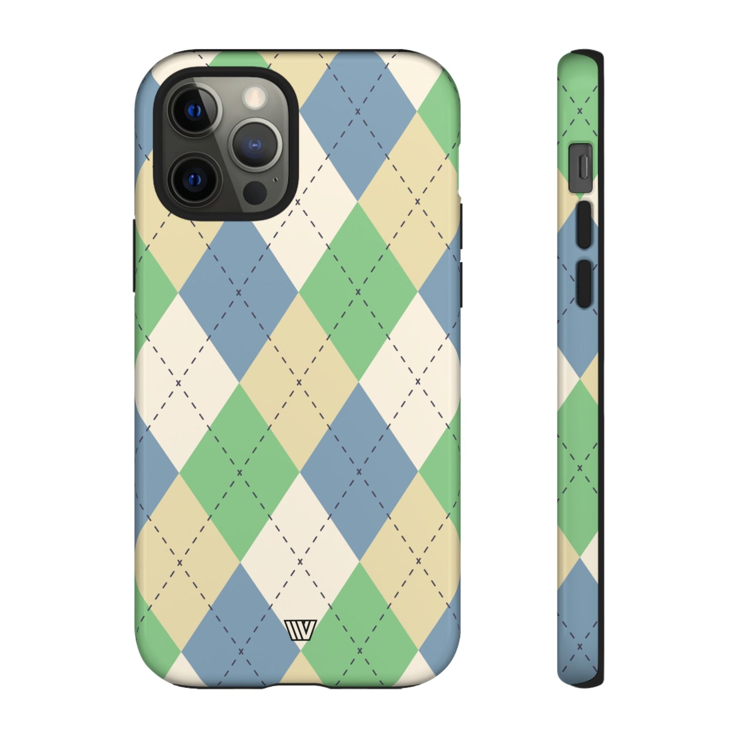Green Blue Beige Argyle | Tough Phone Case, view 2048 — Soul Flow Apparel