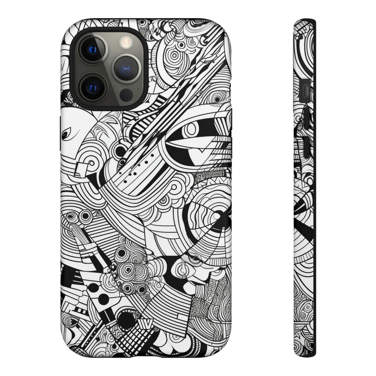 B&w Abstract Doodle | Tough Phone Case, view 2048 — Soul Flow Apparel