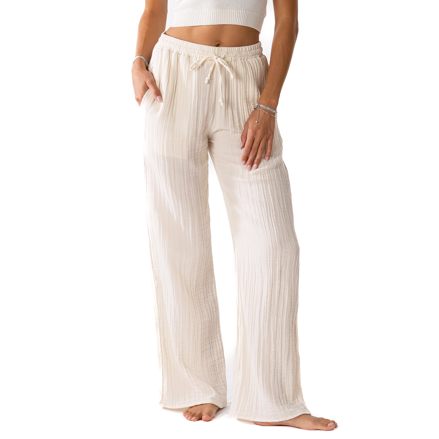 Cream Cotton Cabana Pants, view 1 — Soul Flow Apparel