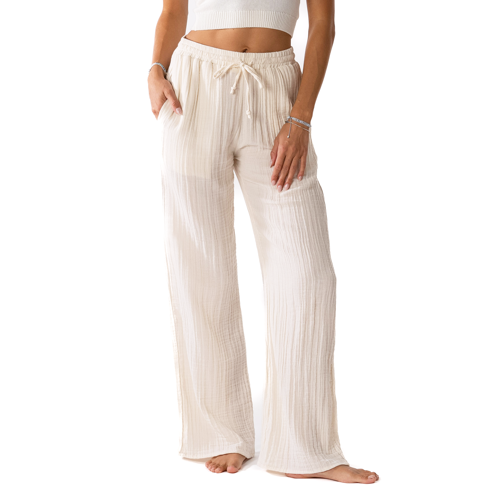 Cream Cotton Cabana Pants, view 1 — Soul Flow Apparel