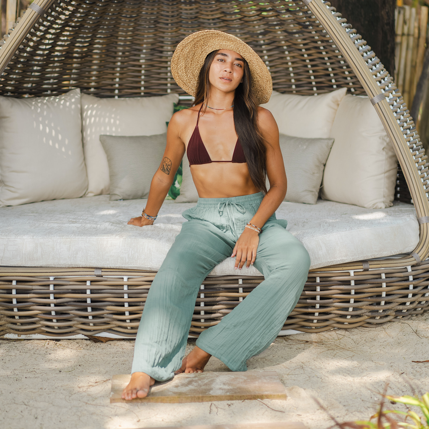 Sage Cotton Cabana Pants, view 9 — Soul Flow Apparel