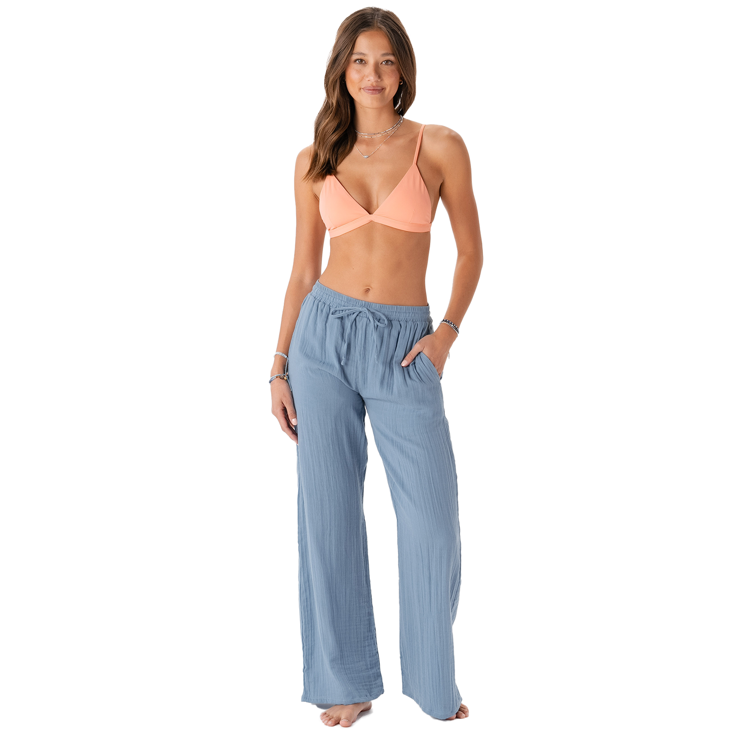 Elemental Blue Cotton Cabana Pants, view 1 — Soul Flow Apparel