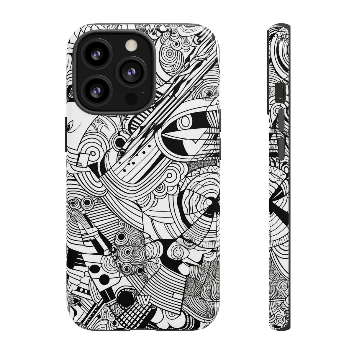 B&w Abstract Doodle | Tough Phone Case, view 2048 — Soul Flow Apparel