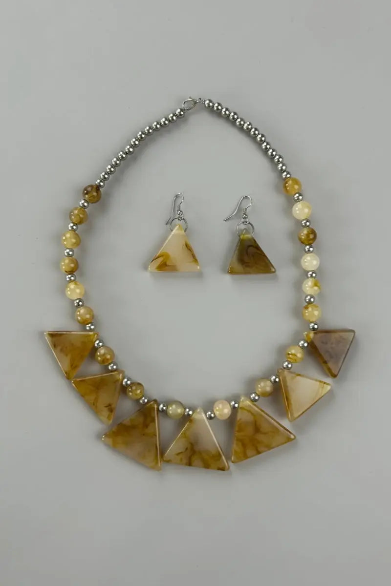 Boho Marble Triangle Resin Jewelry Set Necklace & Earrings Leto Collection