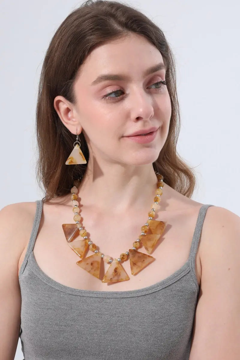 Boho Marble Triangle Resin Jewelry Set Necklace & Earrings Leto Collection