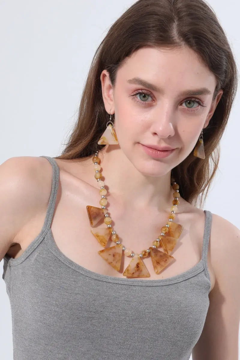 Boho Marble Triangle Resin Jewelry Set Necklace & Earrings Leto Collection