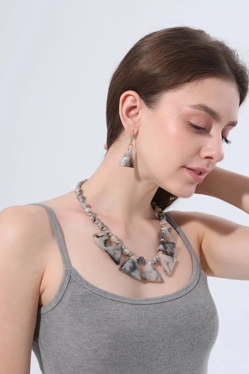 Boho Marble Triangle Resin Jewelry Set Necklace & Earrings Leto Collection