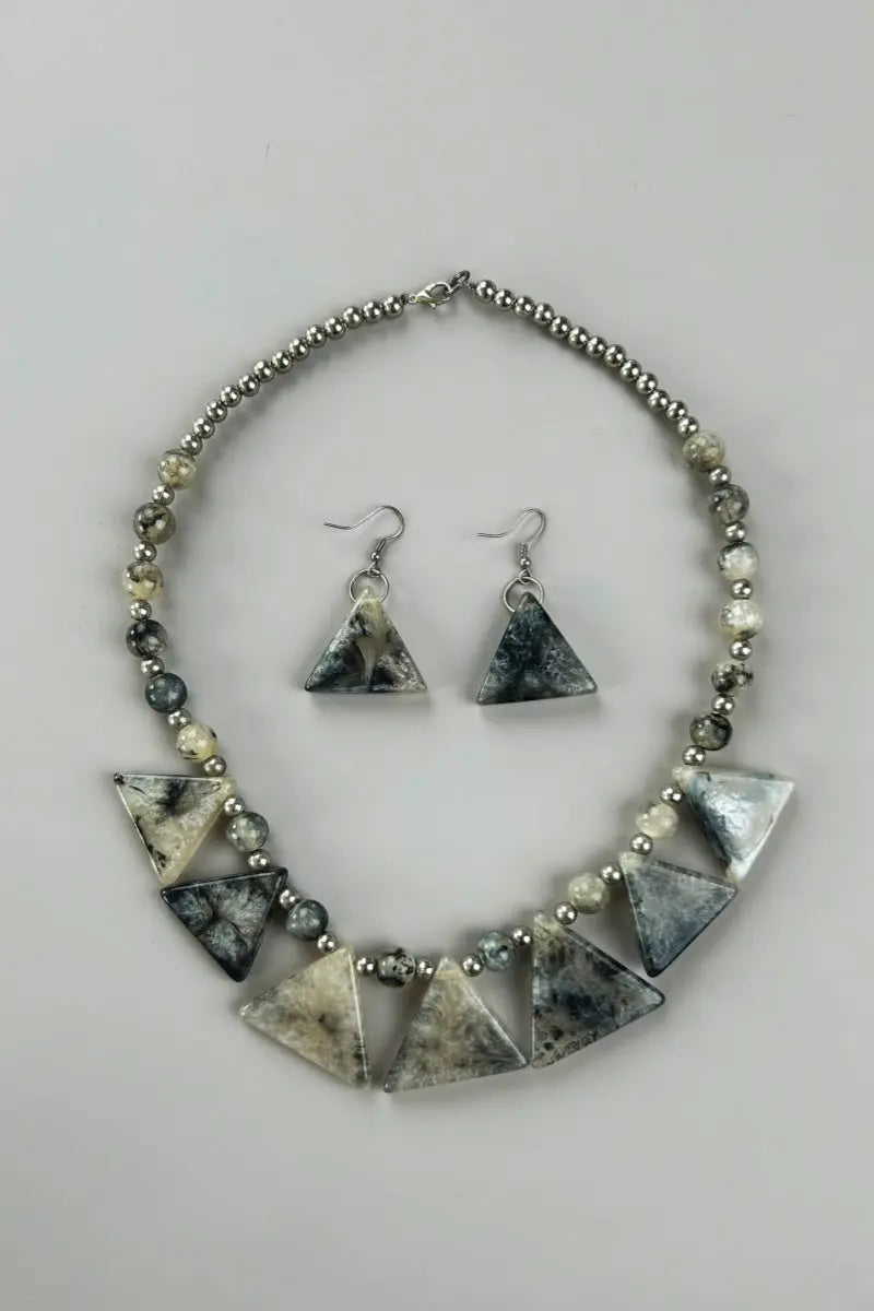 Boho Marble Triangle Resin Jewelry Set Necklace & Earrings Leto Collection
