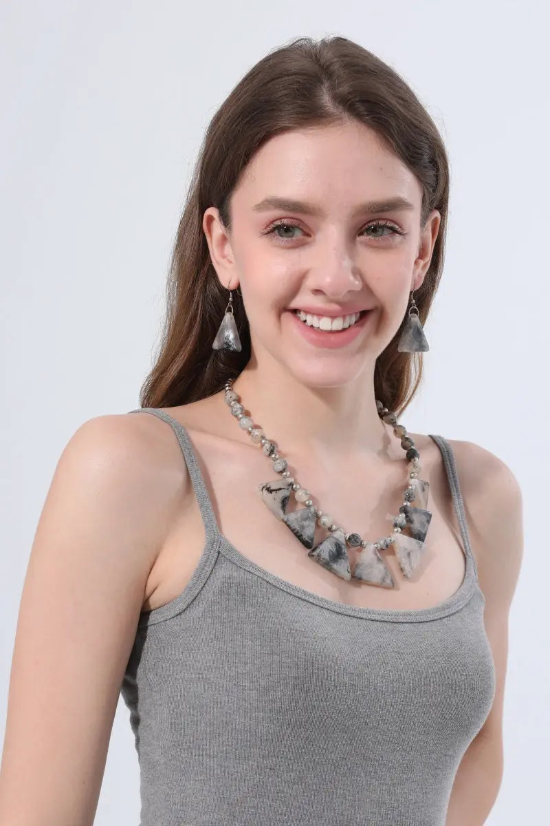 Boho Marble Triangle Resin Jewelry Set Necklace & Earrings Leto Collection
