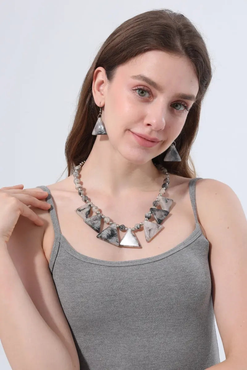 Boho Marble Triangle Resin Jewelry Set Necklace & Earrings Leto Collection