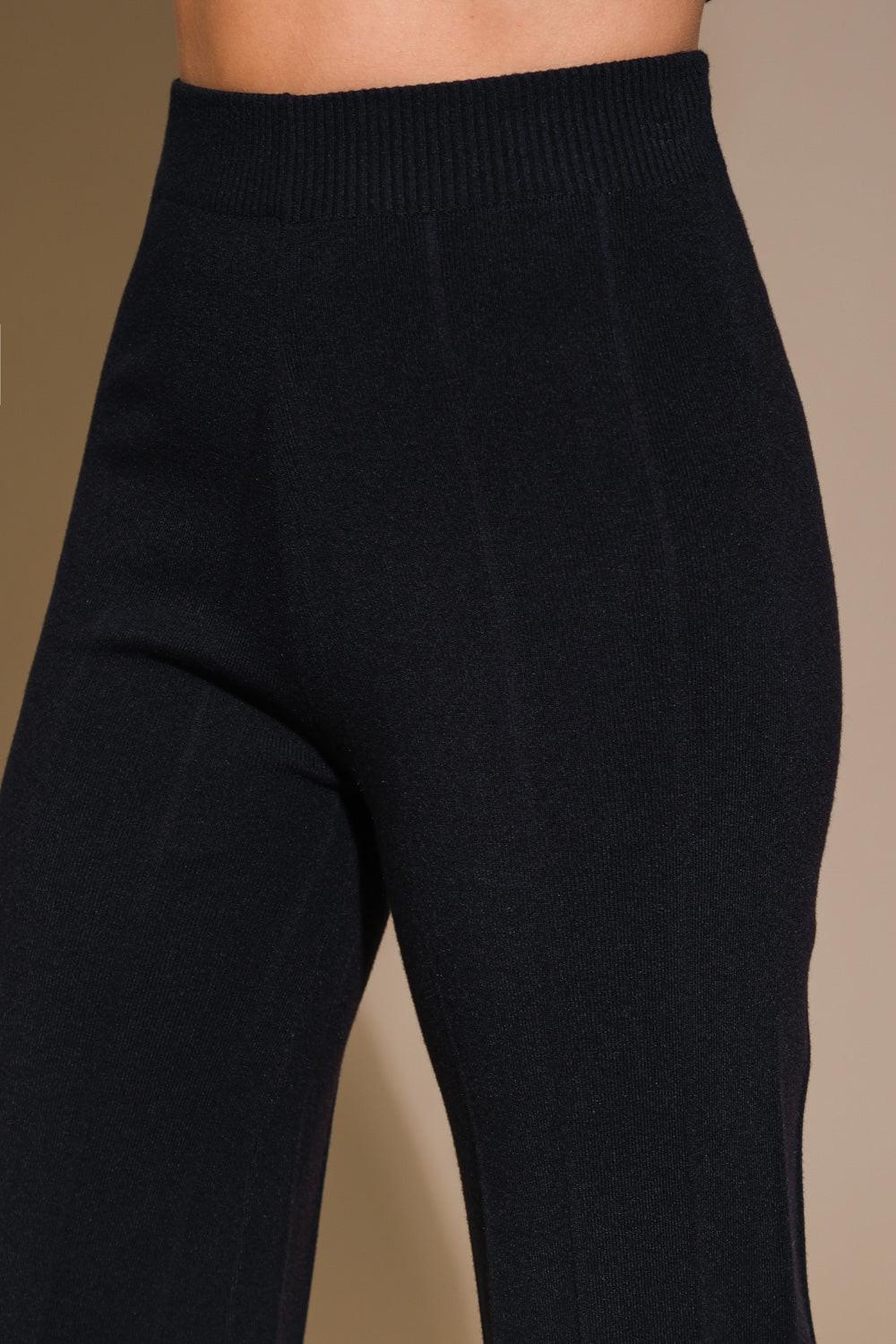 Smile When You Are Sad Sweater Set with Puff Sleeve Top and Wide Leg Pants in black, view 6 — Soul Flow Apparel