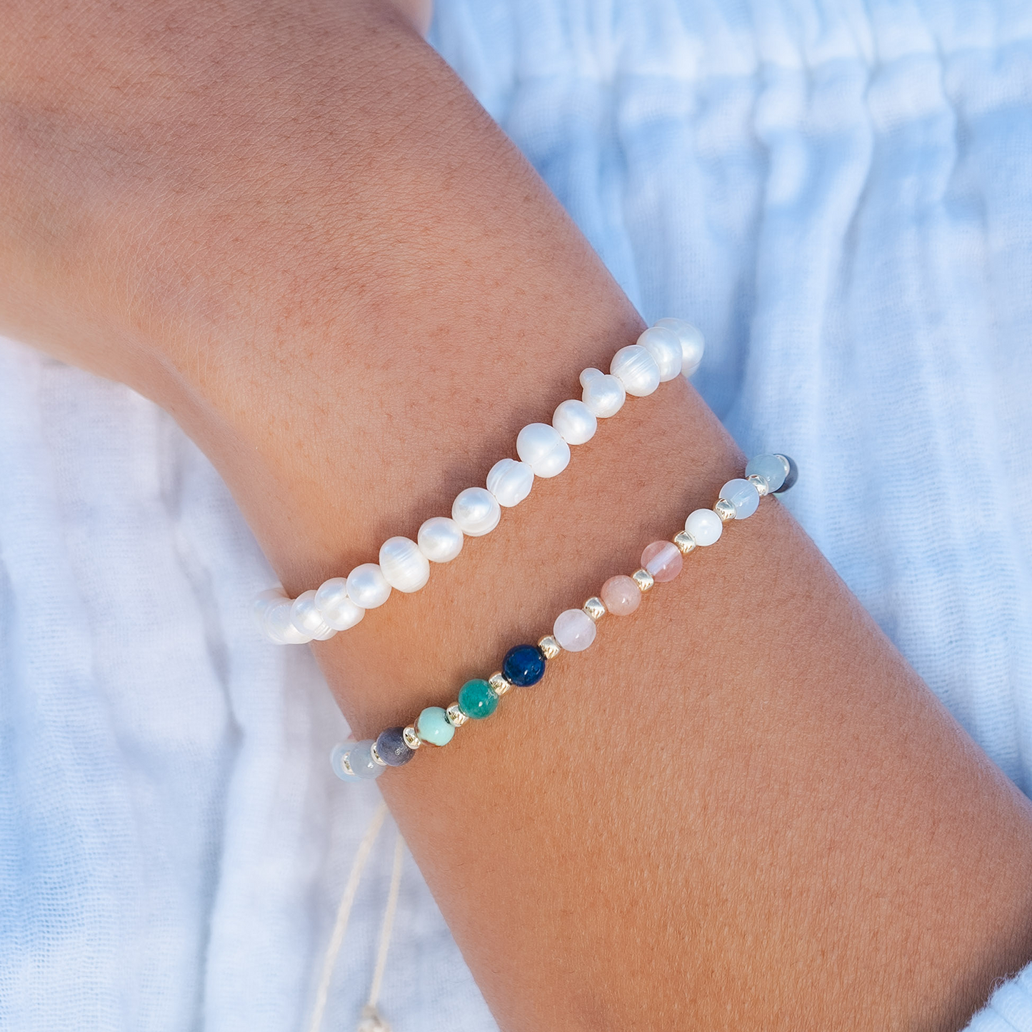 Spiritual Healing + Self Love Bracelet Stack in lh, view 2 — Soul Flow Apparel