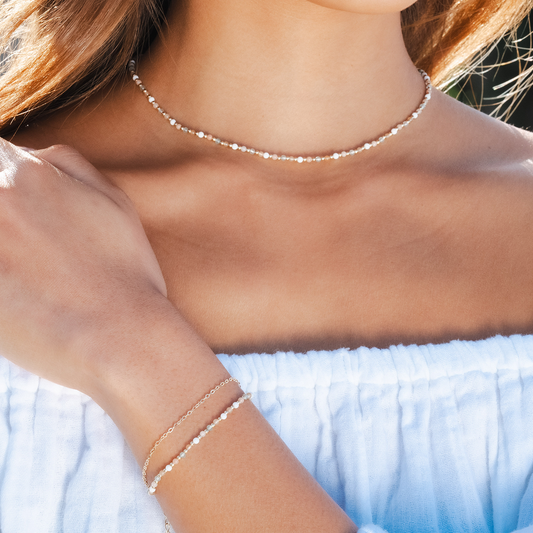 Good Fortune + Growth 2mm Necklace + Layered Bracelet Set in lh, view 2 — Soul Flow Apparel