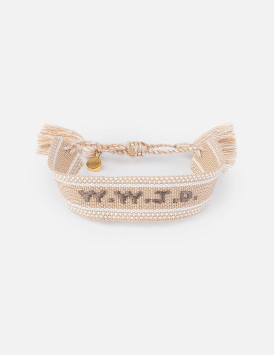 Beige WWJD Embroidered Bracelet – Christian Wristband