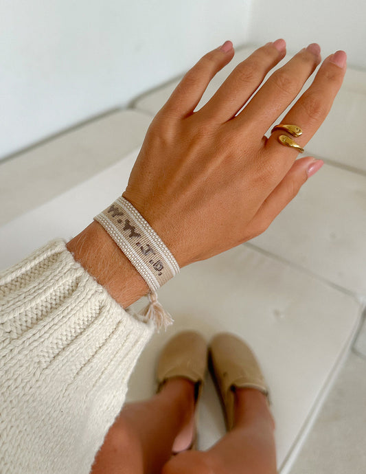 Beige WWJD Embroidered Bracelet – Christian Wristband