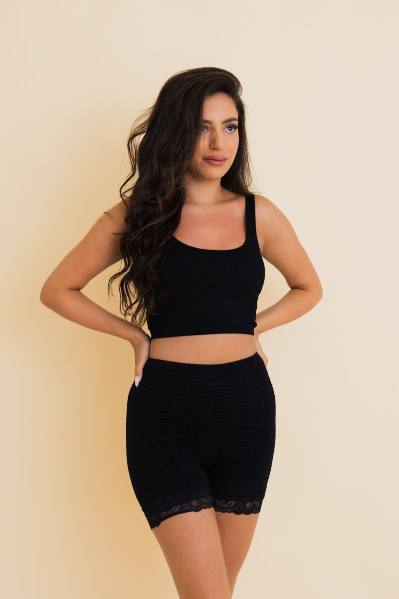 Stretch Smock Textured Lace Trimmed Lounge Shorts 🩳 Leto Collection