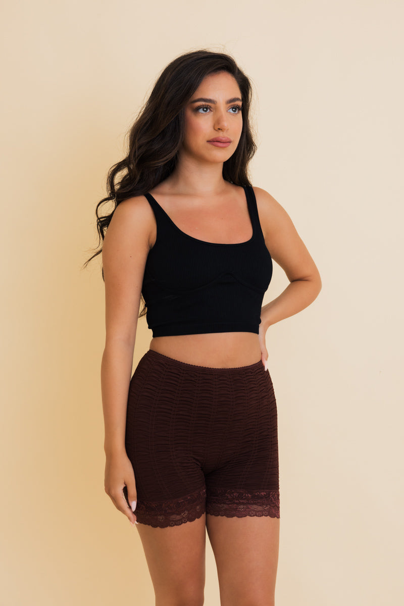 Stretch Smock Textured Lace Trimmed Lounge Shorts 🩳 Leto Collection