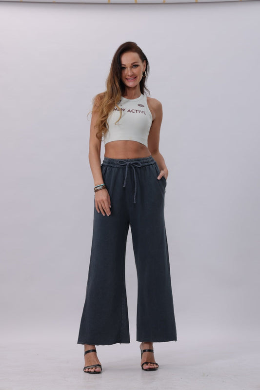 Acid Wash Wide-Leg Sweatpants – Relaxed Fit with Raw Hem Leto Collection