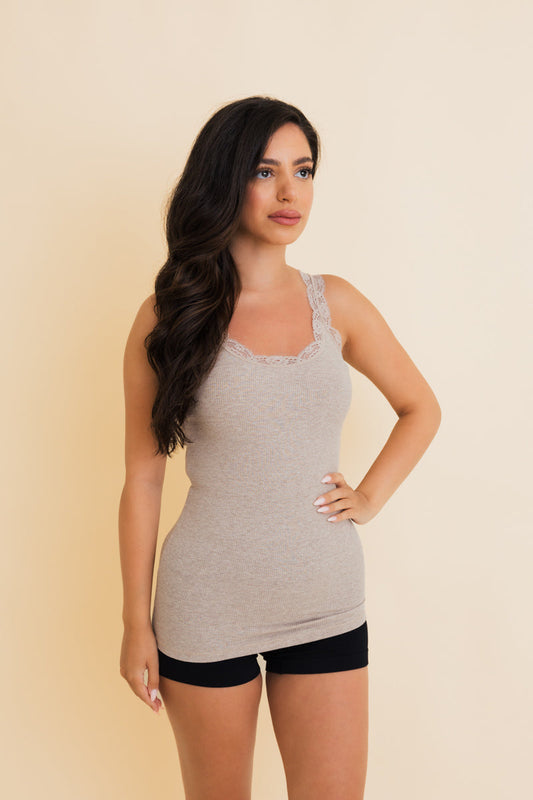 Everyday Lace Trim Ribbed Tank Top Leto Collection