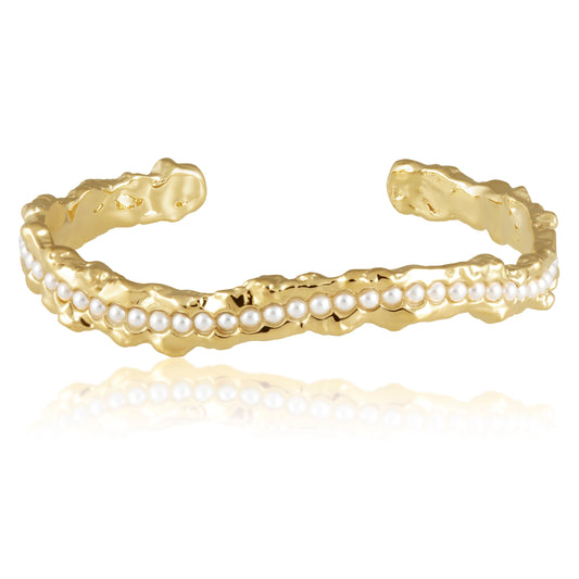 Catalina Pearl Cuff in hammered — Soul Flow Apparel