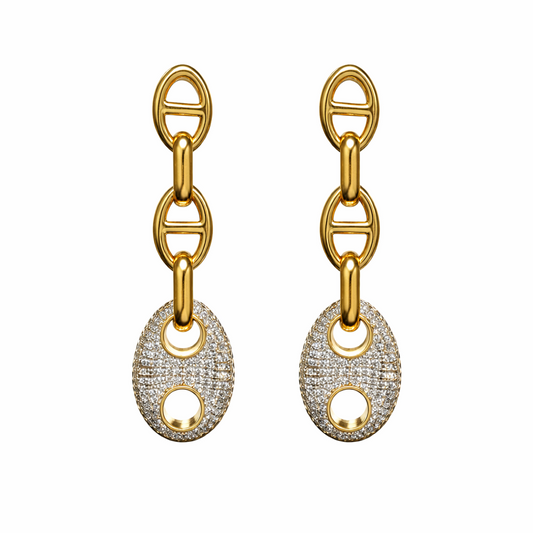 Roxanne Two Tone Pave Drop Earring in 00am, view 56 — Soul Flow Apparel