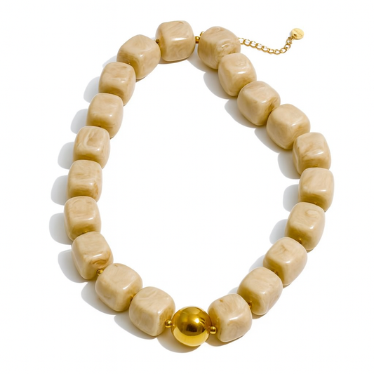 Pebbles Beige Beaded Necklace in 40pm, view 59 — Soul Flow Apparel