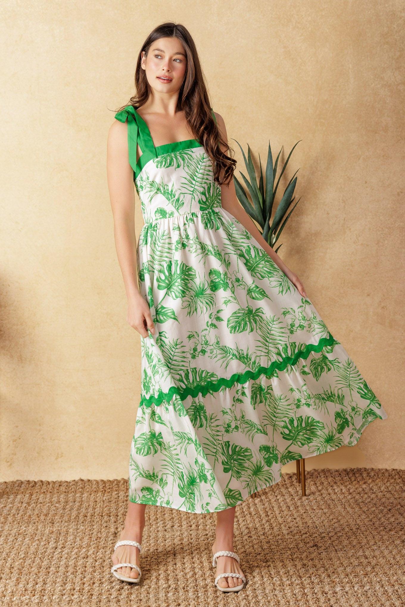 Forever Mine Woven Midi Dress in off-white green, view 2 — Soul Flow Apparel