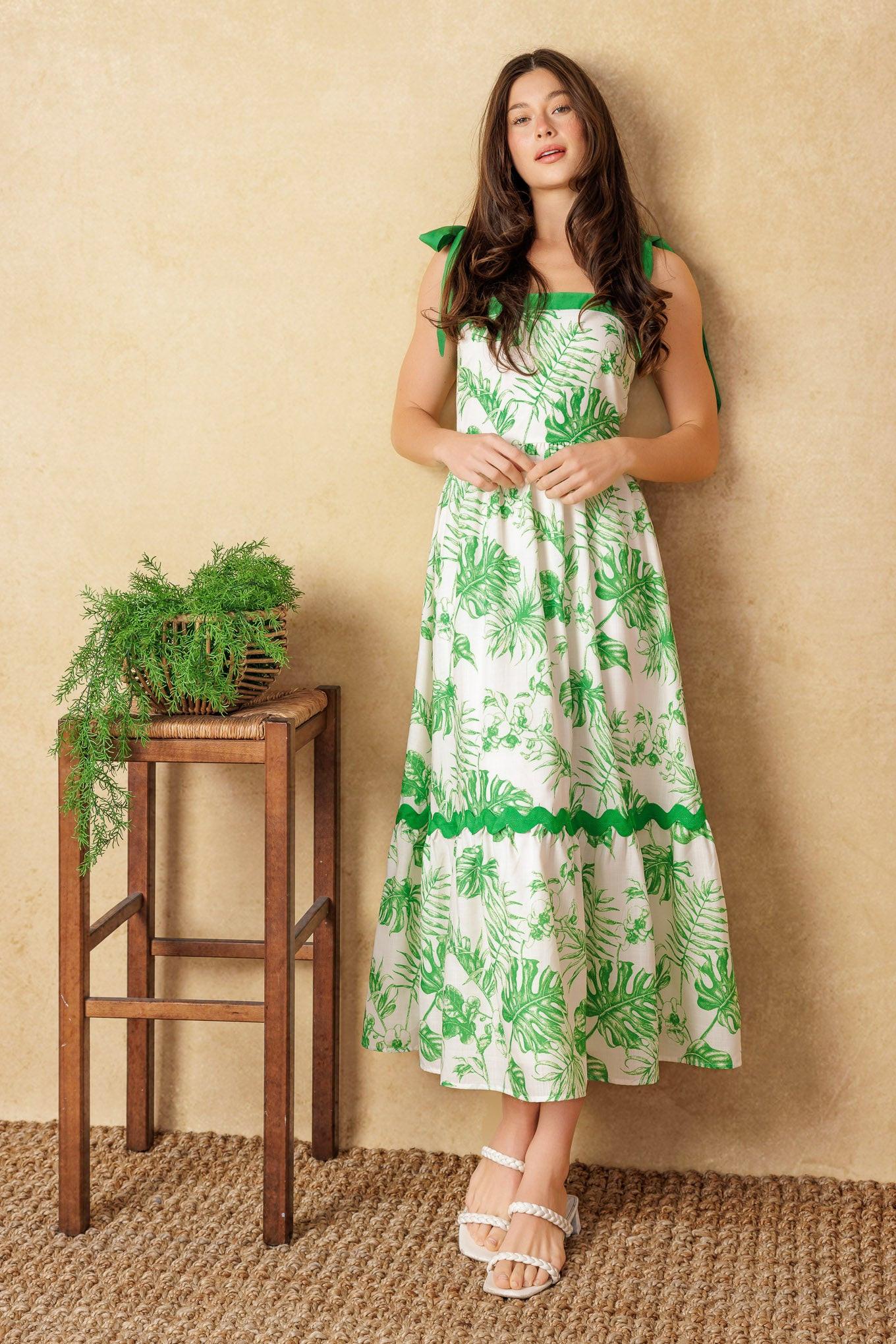 Forever Mine Woven Midi Dress in off-white green, view 8 — Soul Flow Apparel