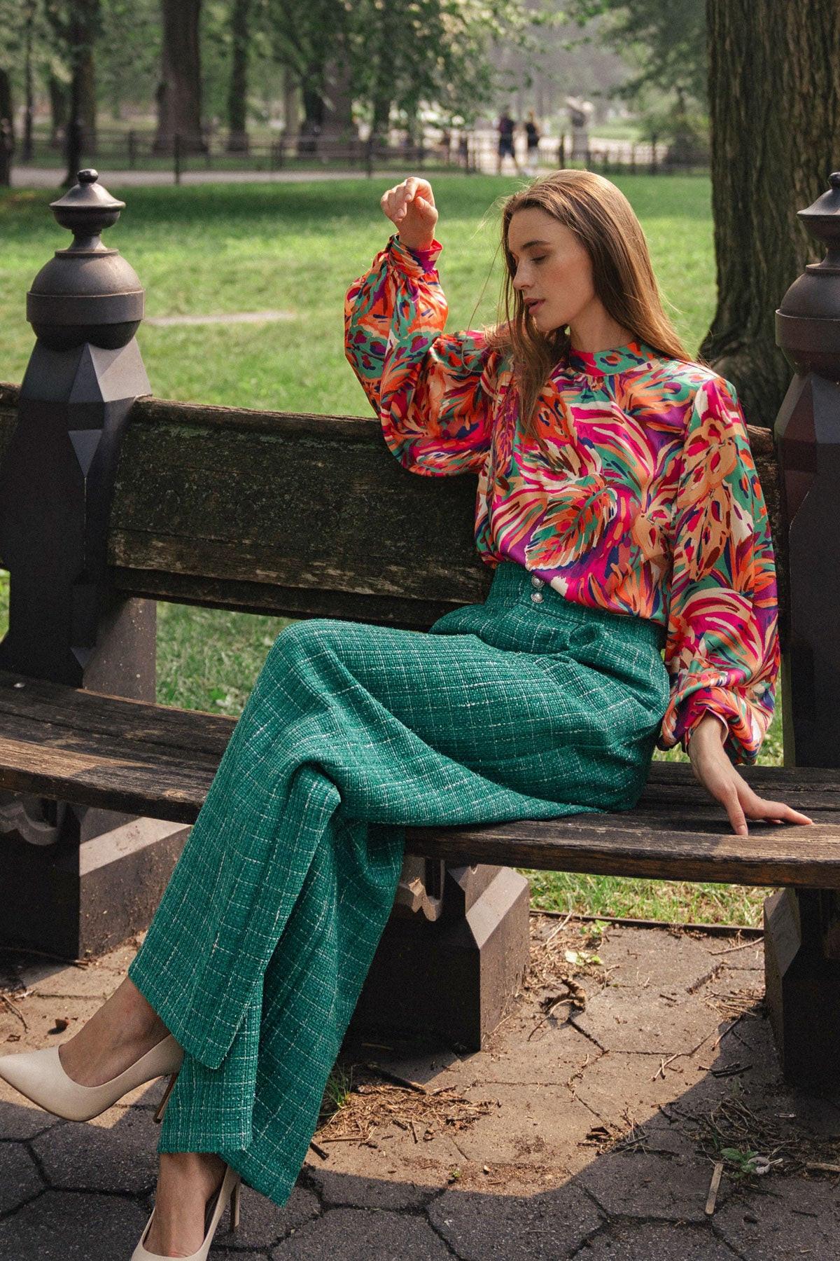 Adoring Devotion Woven Top with High Neck Long Sleeves and Tie Back Print — Soul Flow Apparel