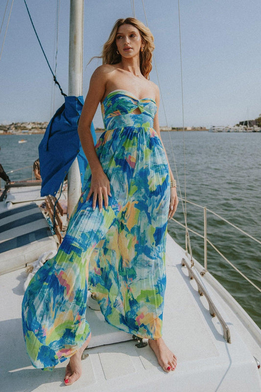 Today Is Your Day Printed Woven Jumpsuit with Twist Bodice and Pleated Wide Leg — Soul Flow Apparel