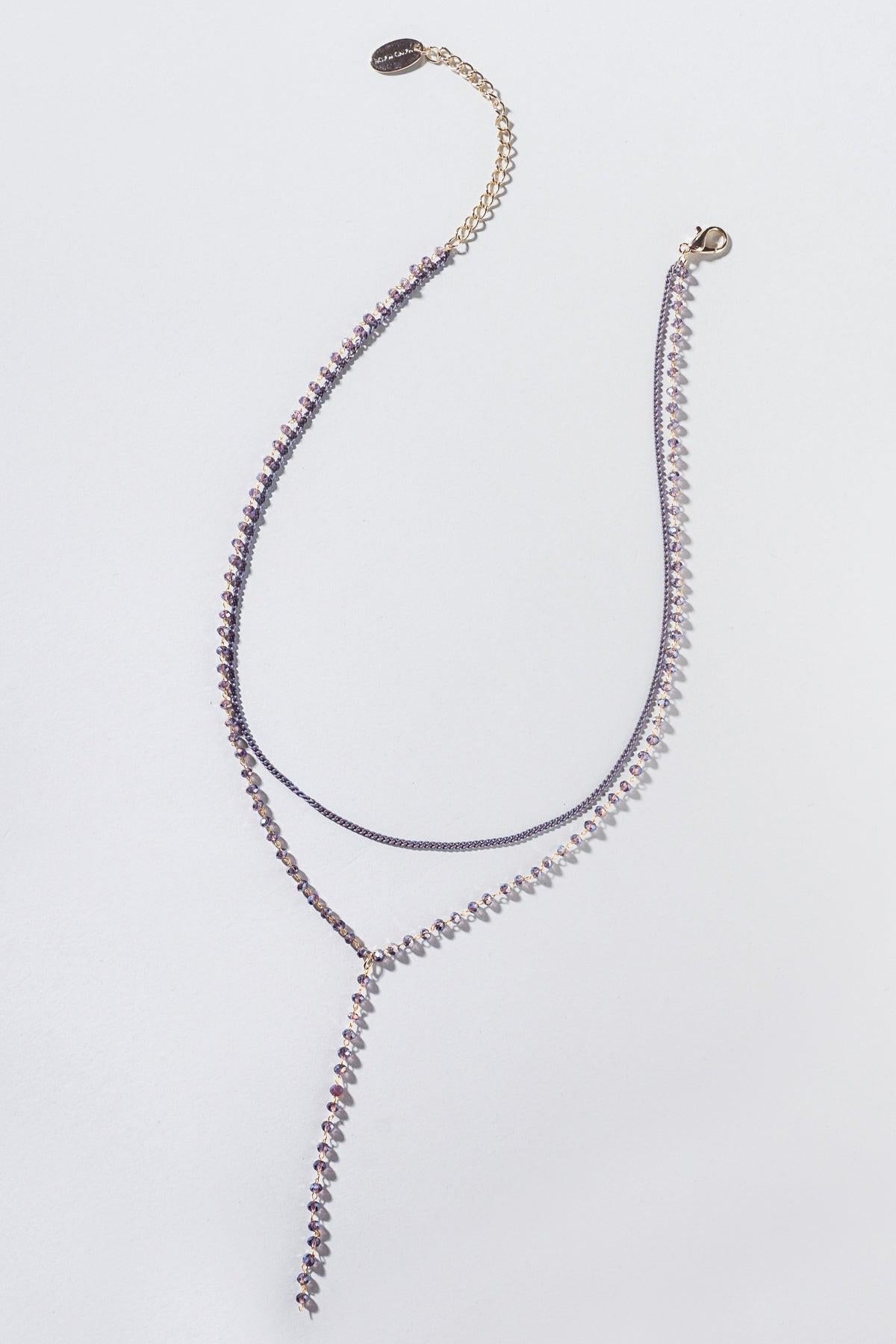 Beaded Y Necklace with Sterling Silver Chain and Cubic Zirconia Pendant — Soul Flow Apparel