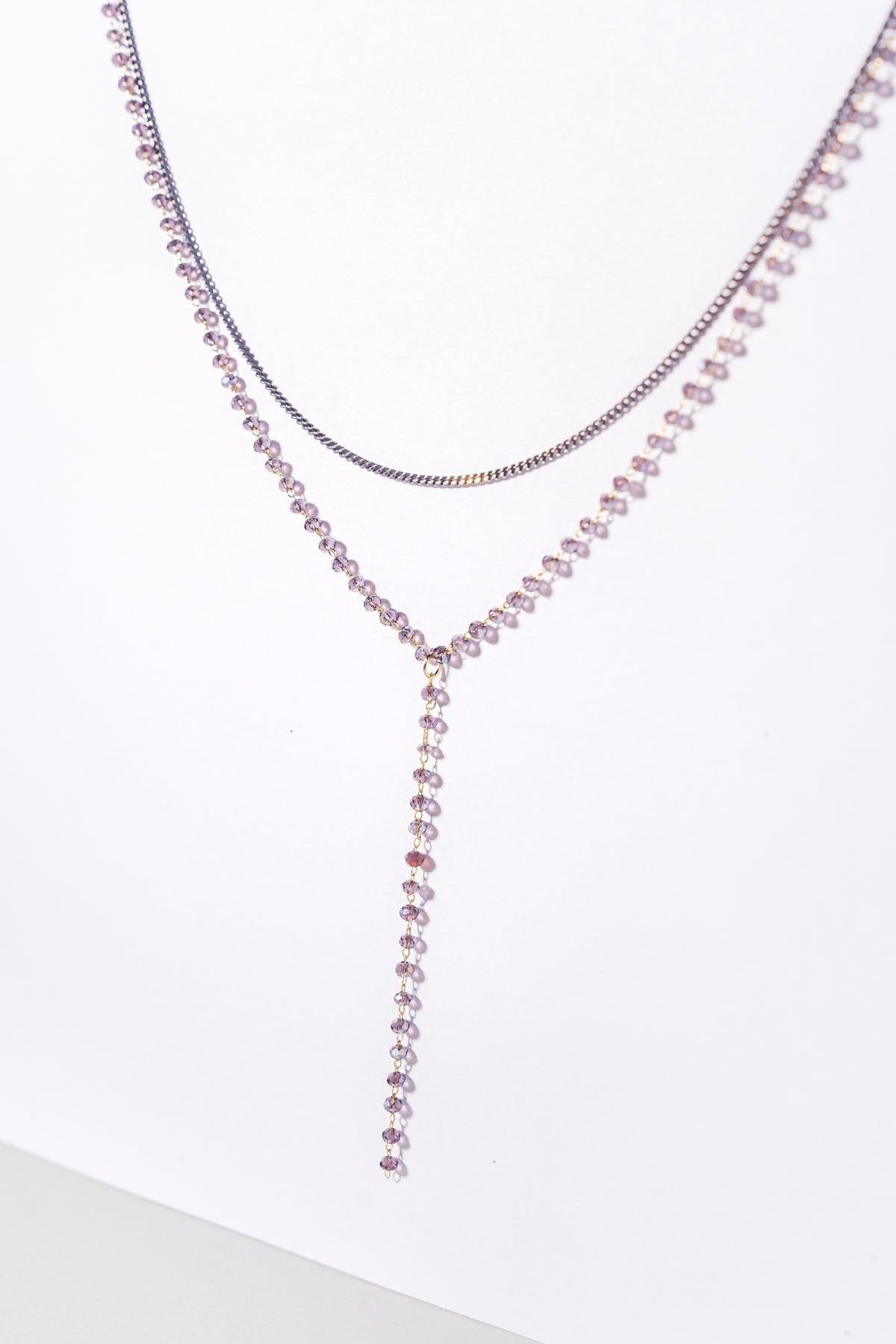 Beaded Y Necklace with Sterling Silver Chain and Cubic Zirconia Pendant — Soul Flow Apparel