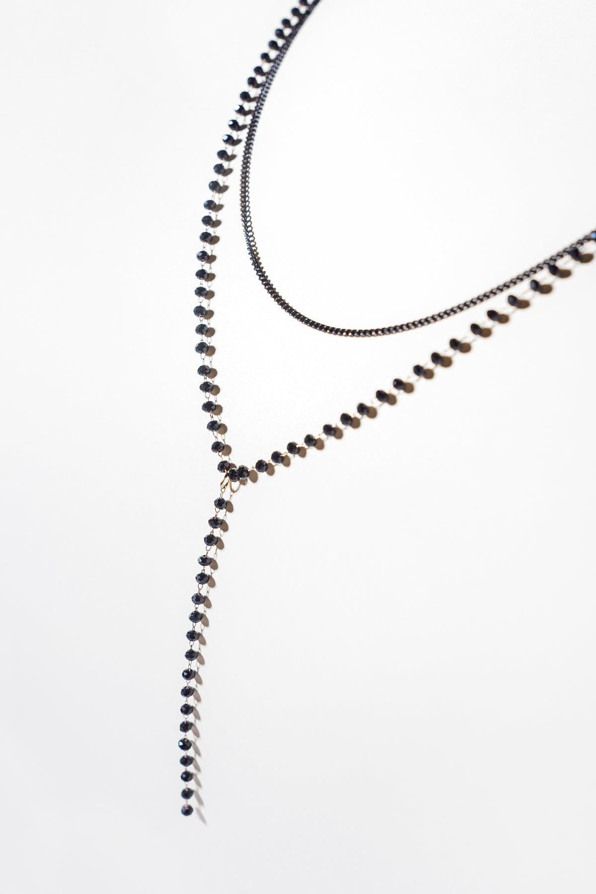 Beaded Y Necklace with Sterling Silver Chain and Cubic Zirconia Pendant — Soul Flow Apparel